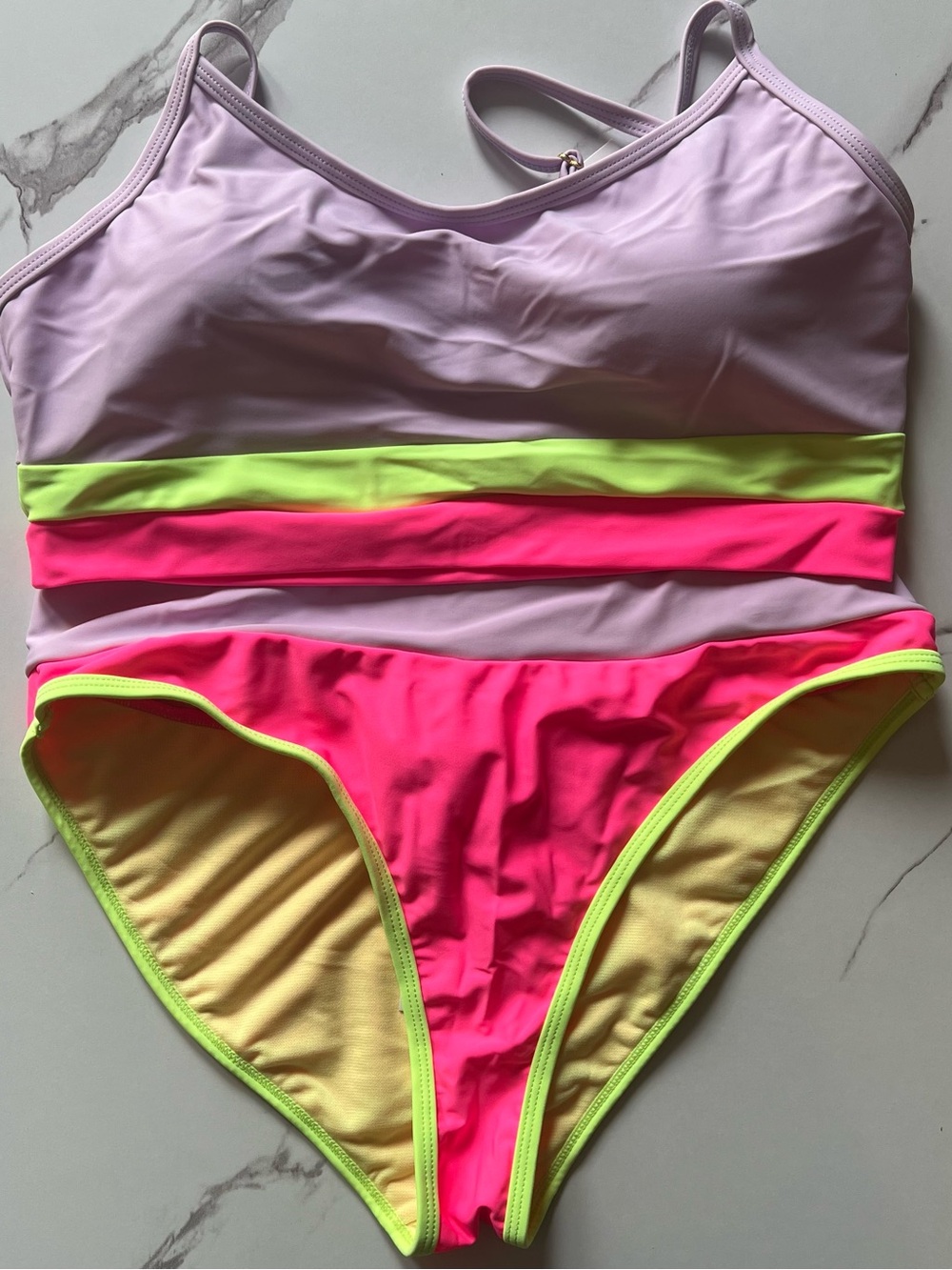 NWT - Women’s Colorblock Bikini - Pink & Neon (Size Large)